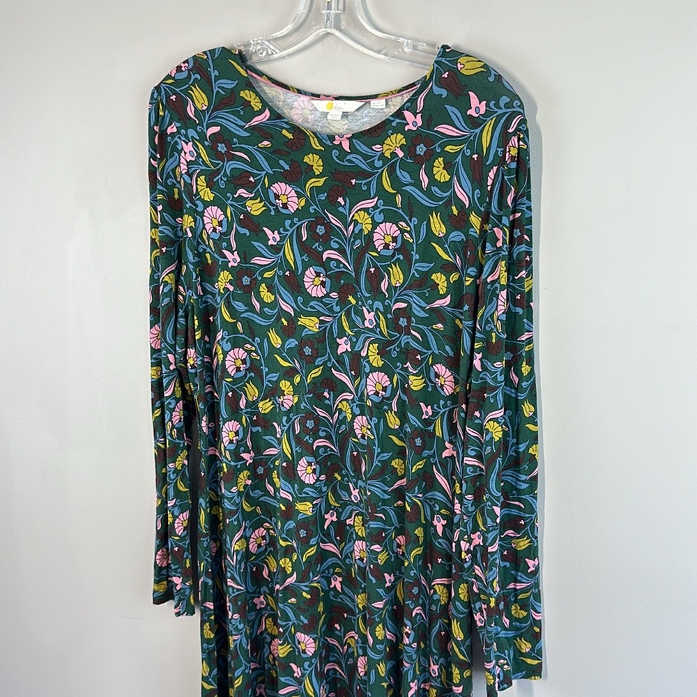 Boden Green Floral-Print Midi Dress with Pink, Teal, Yellow and Brown Accents - Picture 4 of 14